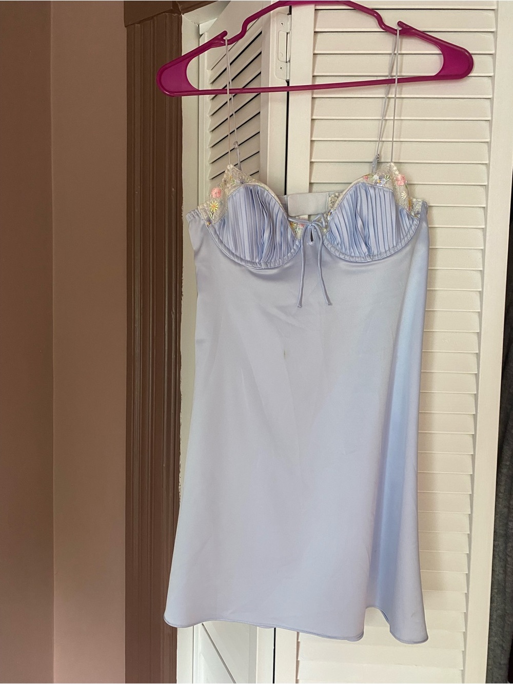 For Love and Lemons Light Blue Satin Slip Dress with Embroidered Bust - Picture 3 of 5